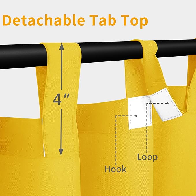 Easy-Going Outdoor Patio Curtains Detachable Tab Top Windproof Weatherproof Curtain for Cabana, Porch, Pergola and Gazebo, Tab Bottom Drape, 2 Panels, 110W x 84L inch, Yellow Easy-Going