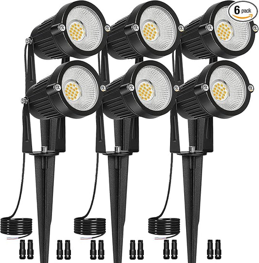 Low Voltage Landscape Lights IP65 Waterproof 7W 700LM LED Outdoor Lighting with Connectors for Garden Yard Pathway Pool | 12V 24V 2700K Tree Spotlights | Warm White - 6 Pack Rootora