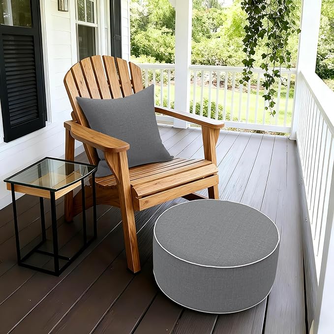 LVTXIII Outdoor/Indoor Inflatable Ottoman, 21"x21"x9" Patio Footrest Stool, Portable Round Pouf Ottoman for Patio Garden, Camping or Home Decoration, Grey Textured LVTXIII