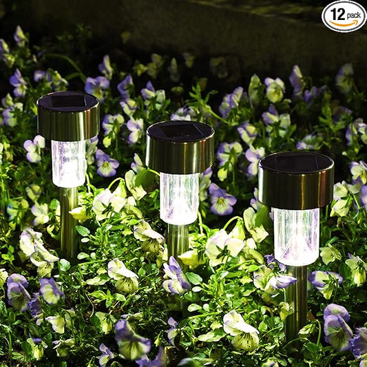 SOLPEX 12 Pack Solar Outdoor Lights Pathway, Stainless Steel Solar Lights Outdoor Waterproof,LED Landscape Lighting Solar Walkway Lights for Landscape/Patio/Lawn/Yard/Driveway-Cold White Solpex