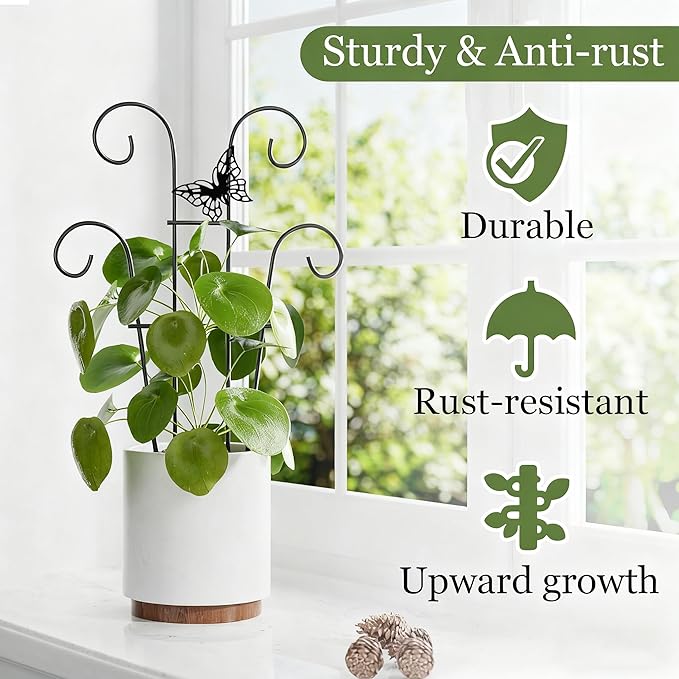 Indoor Plant Trellis for Climbing Plants, Stackable Garden Trellis for Potted Plants, Small House Plant Trellis for Vine Ivy Flower Plant Support Outdoor DIY Metal Trellis 3 Pack, Butterfly Design Ailibre