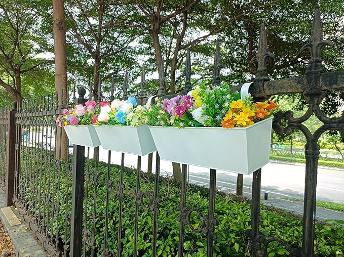3 Pcs Large Hanging Flower Pots for Railing or Fence 16 Inch Railing Planter Box for Any Balcony Porch or Deck Countryside Style Window Planter Boxes Are Perfect to Herbs & Flowers (White-5pcs) JFMAMJ