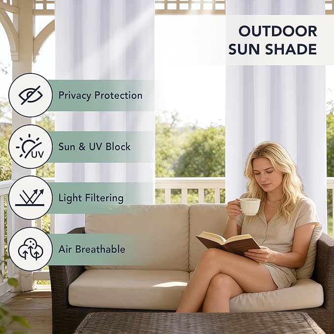 White Outdoor Curtains for Patio Waterproof - 6 Panels Privacy Weatherproof Outside Curtains with Grommets for Pergola, Gazebo, Porch, Cabana, Balcony, 54 x 120 Inch RichSets