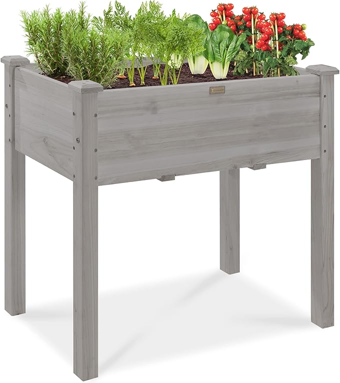 Best Choice Products 34x18x30in Raised Garden Bed, Elevated Wood Planter Box Stand for Kids, Backyard, Patio, Balcony w/Bed Liner, 150lb Capacity - Gray BestChoiceProducts