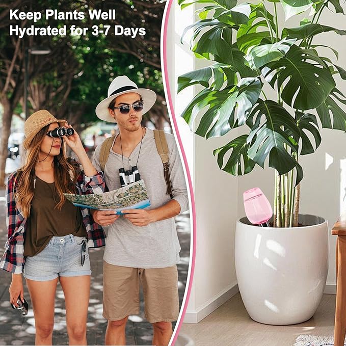 4 Pcs Plant Watering Globes Self Watering Planter Insert Plants Top Fill Water Device Plastic Water Bulbs Slow Release Terracotta for Plants, Pink Rootora