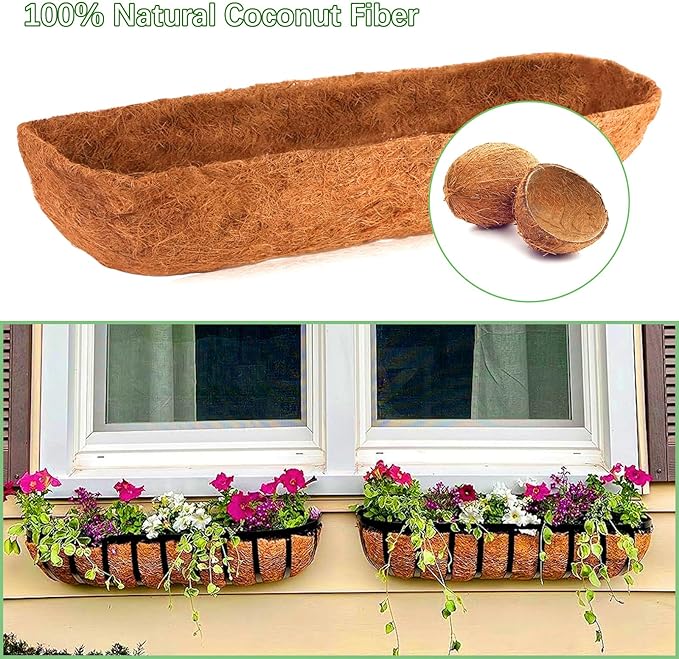 Coco Liners for Planters - 4 Pack 30 Inch Trough Coconut Liners for Planters, Window Box Coco Liners, 100% Natural Coconut Fiber Liners for Wall Hanging Basket, Window Box, Fence Baskets LCHUANG