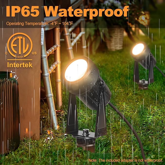 Outdoor Landscape lighting Low Voltage, 65.6FT Wired LED Spot light with Plug-in Transformer, IP65 Waterproof Outside Uplight 18W 1800LM for Yard Garden Tree Pathway House, Warm White 3000K, Pack of 6 NEWKAZ