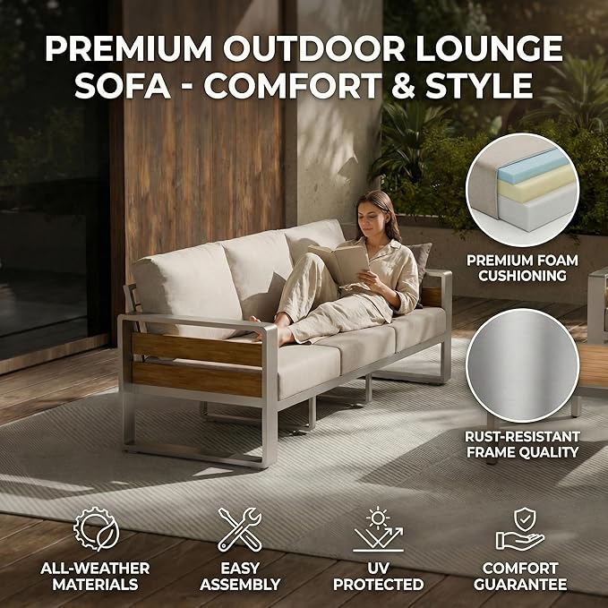 ZANDOR Aluminum Outdoor Patio Conversation Furniture Set, 5 PCS Metal Modern Outside Sectional Lawn Furniture with Coffee Table & Washable Thick Cushions,Seating Sofa for Garden/Backyard/Porch Silver ZANDOR%7CCraftingYourOutdoorElegance