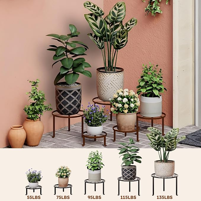 5 PackHeavy Duty Rack for Planter,Anti-Rust Flower Pot Stand Holder for Multiple Plants,Potted Plant Shelf for Living Room, Balcony, Garden, Patio Rootora