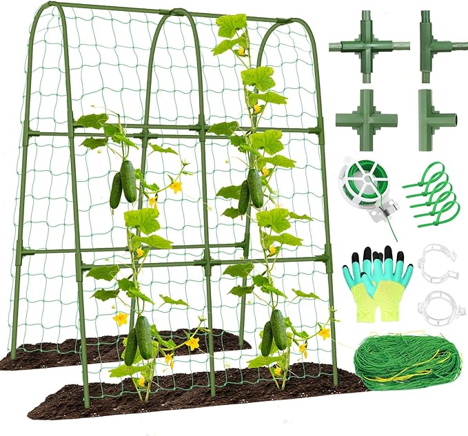 Cucumber Trellis for Raised Bed, Garden Arch Trellis for Climbing Plants Outdoor, Metal Garden Trellis for Spring Vegetables, Cucumber Trellis for Spring Tomato, Bean, Pea, Grape, Plant tetutor