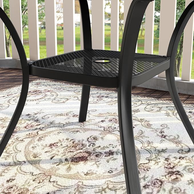 VICLLAX 5 Pieces Patio Dining Set, Outdoor Furniture Set Includes 41.2" Round Patio Table and 4 Patio Sling Chairs, Grey Wood-Like Tabletop and Dark Grey Fabric HOME