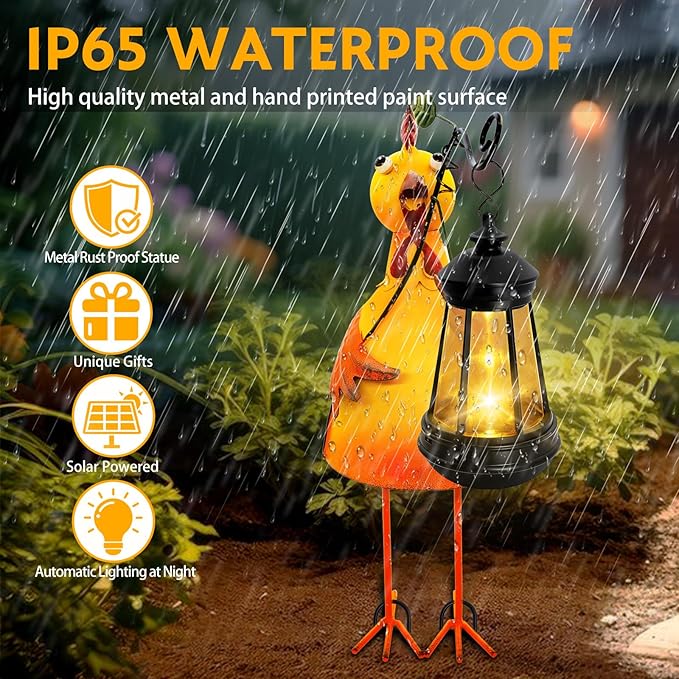 Garden Decor Chicken Solar Statues,Unique Garden Statues Chicken with Solar Lantern Waterproof,Birthday Gifts for Women Mom Grandma,Front Patio Balcony Yard Art Lawn Ornaments Porch Outdoor Decoration yulloyello