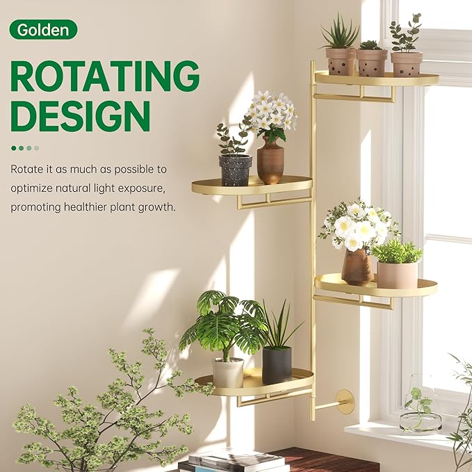Rotating Window Shelves for Multiple Plants Indoor,4-tier Metal Corner golden Plant Stand Holder Floating Hanger Shelf for Wall，Windows Sill Gifts for Planter Lover to Enhance Home Decor YFFSRJDJ