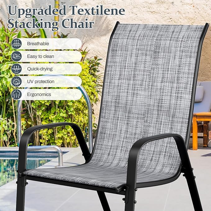 TLSUNNY 7 Pieces Patio Dining Set, Outdoor Table and Chairs W/1.69″ Umbrella Hole, 30"X 55" Table and Stackable Textilene Chair, All Weather Patio Furniture Set (Umbrella not Included) (Grey) TLSUNNY