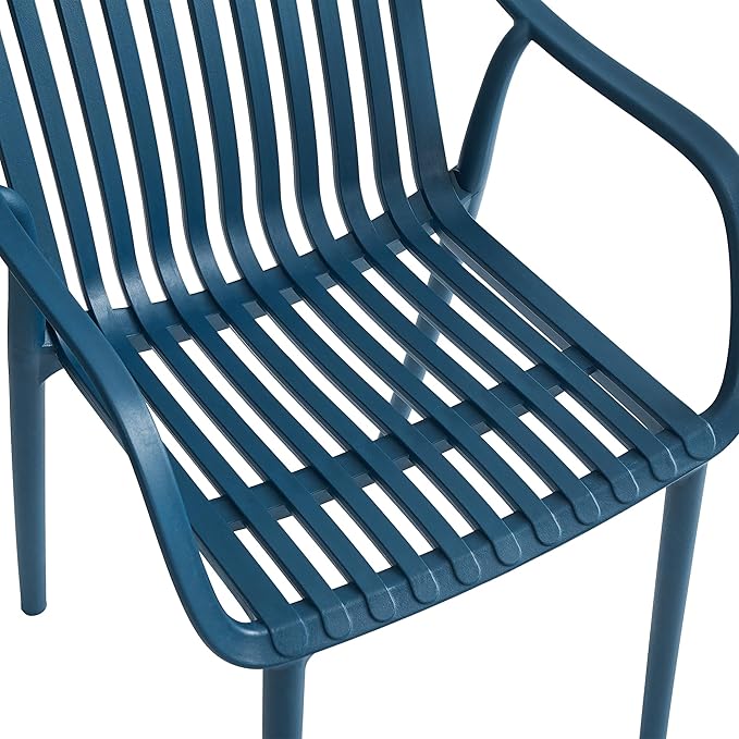 Modern Stackable Outdoor & Indoor Plastic Dining Chairs Set, Armchairs Set, Weather-Resistant, Ideal for Patios, Cafes, and Home Use, Set of 4 (Blue) XDECO