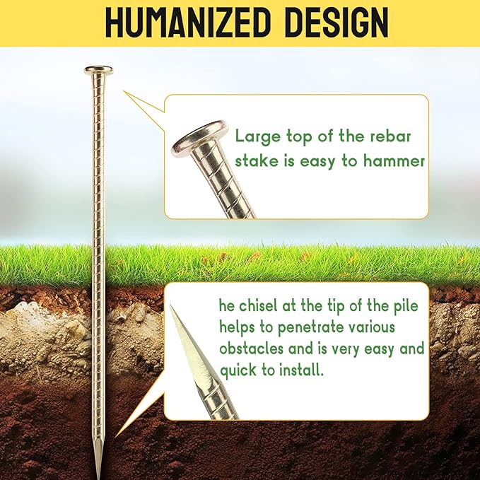 16 Inch Rebar Stakes - 1/2 Inch Diameter Galvanized Steel Ground Anchors - Heavy Duty Plant Support Garden Stake for Speed Bump, Wheel Stop, Tent (10 Pack) JPOIP