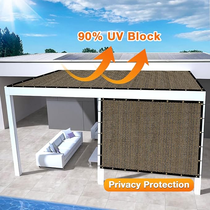 Artpuch Outdoor Pergola Shade Cover 18x19 FT Sun Shade Cloth with Grommets Mocha 90% UV Protection Canopy Patio Privacy Screen (Customized Available) Artpuch
