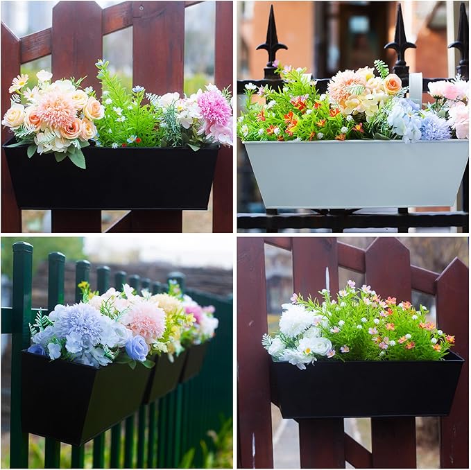Wall Hanging Planters for Outdoor Plants 16 Inch Large Metal Fence Pots with Hooks for Outside Garden Balcony Plants 3PCS（Black） Holensun