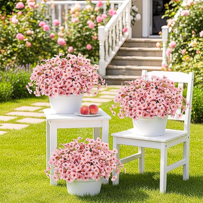 MACTING 24 Bundles Artificial Flowers for Outdoors Fake Flowers UV Resistant Faux Plastic Plants No Fade for Planters Window Box Patio Porch Garden Home Indoor Outdoor Spring Decorations,Pink MACTING