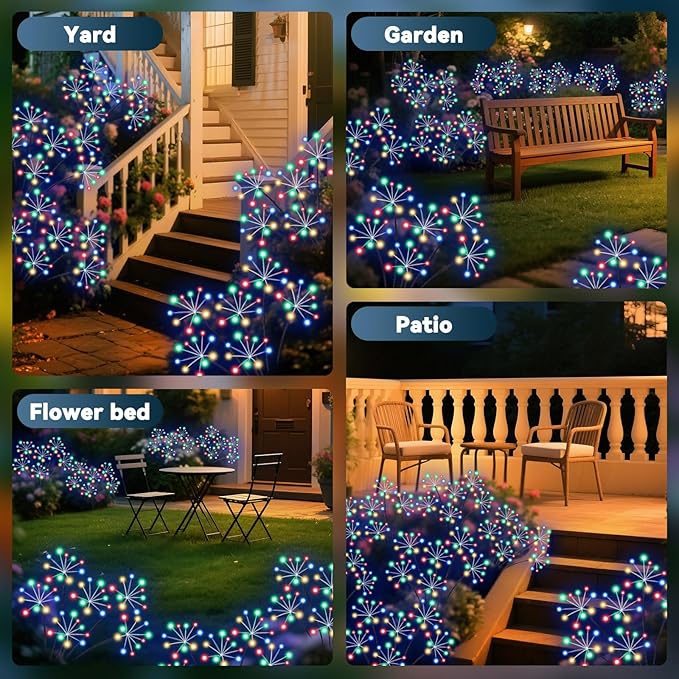Solar Garden Lights 2 Pack Waterproof Swaying Starburst Light Solar Outdoor Lights for Yard Patio Walkway Pathway Party Wedding Decoration, Unique Gifts for Women, Multicolor Slyuexu