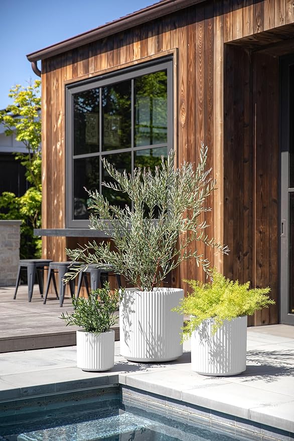 Veradek Demi Series Set of 3 Round Planters for Porch, Patio, Backyard | Durable Plastic-Concrete Material | Modern Décor for Tall Plants, Flower VeradekOutdoor