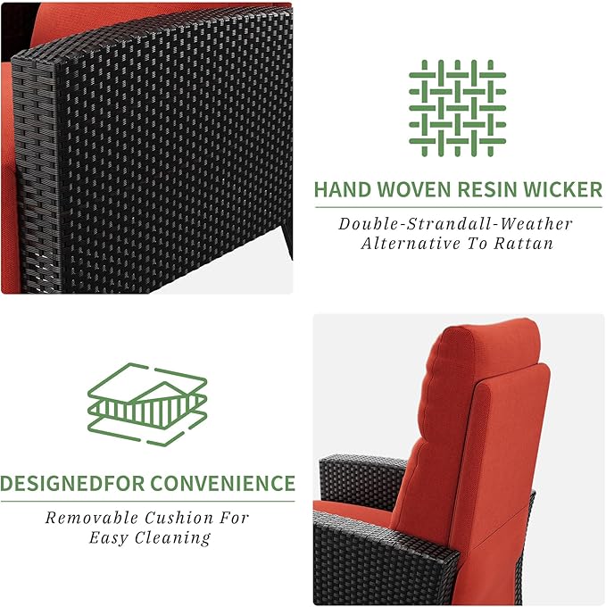 IDEALHOUSE Wicker Outdoor Recliner Reclining Patio Chairs with Adjustable Back & Footrest 150° Lay-Flat Reclining with Air Pump Rattan Flip-Up Side Table Outdoor Lounge Chairs for Pool Deck Balcony IDEALHOUSE