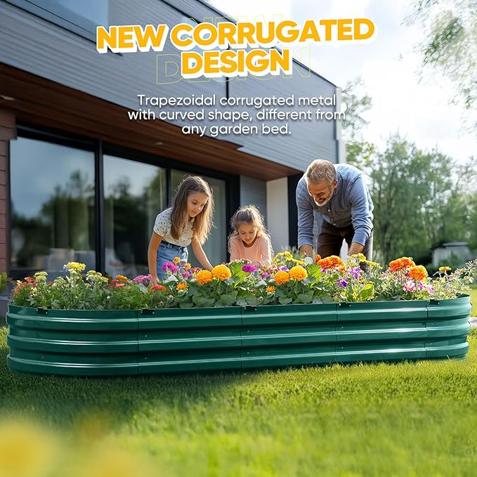 KING BIRD Raised Garden Bed Kit 2025 Upgraded Quick-Setup Galvanized Planter Garden Box Outdoor for Gardening, Vegetables, Flowers, 94x36x12 in, Green KINGBIRD
