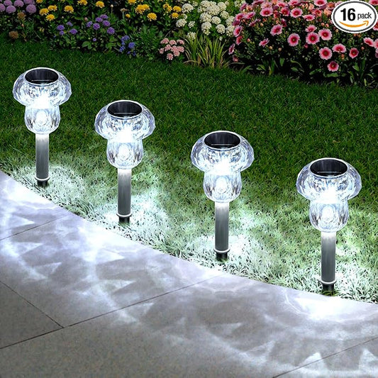 Mancra Solar Lights Outdoor Waterproof, 16 Pack Mushroom Solar Pathway Lights Dusk to Dawn Solar Landscape Lights for Yard, Walkway, Garden Decor, Cool White Mancra