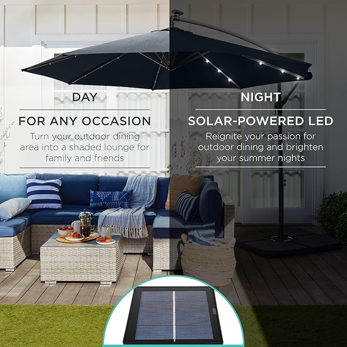 Best Choice Products 10ft Solar LED Offset Cantilever Hanging Market Patio Umbrella, 8 Sturdy Ribs, Easy Adjustment - Slate BestChoiceProducts