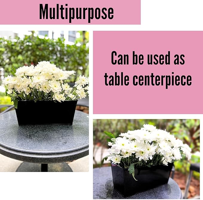LaLaGreen Outdoor Rail Planter (6 Pack, 16 Inch) Large Black Metal Wall Hanging Strawberry Flower Pots, Rectangle Balcony Deck Railing Fence Rectangular Plant Holder Outside Patio Porch Decoration L%C3%A1L%C3%A1Green