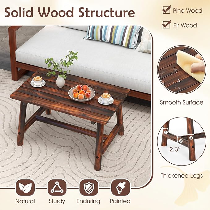 Tangkula Outdoor Coffee Table, Solid Wood Patio Desk with Slatted Tabletop, Rectangle Side Table for Garden Lawn Porch Balcony Poolside Living Room TANGKULA