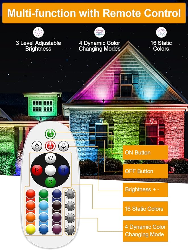 ZUCKEO 12W Color Changing Landscape Lights RGB Low Voltage Landscape Lighting Remote Control, Waterproof LED Outdoor Spotlight for Garden Pathway House Christmas Decor, 10 Pack with Connector ZUCKEO