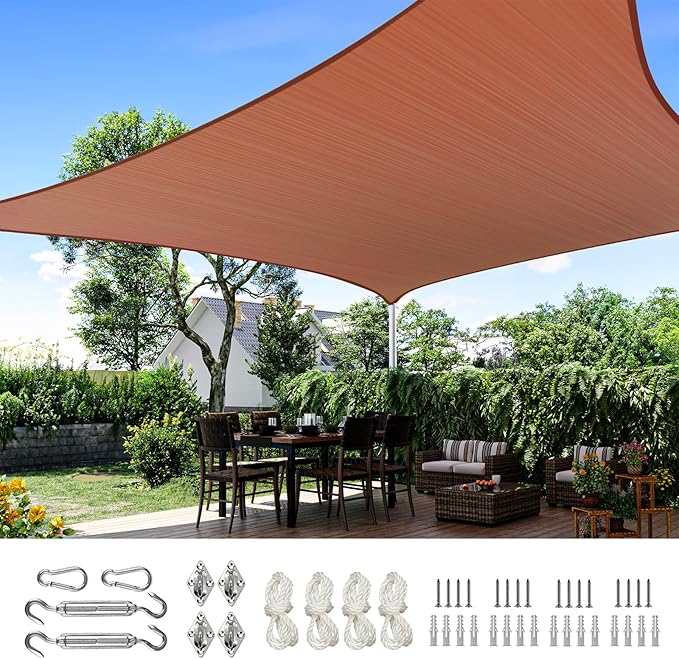 Quictent 24X24FT Large Overzied 185G HDPE Square Sun Shade Sail Canopy 98% UV Block Outdoor Patio Garden with Hardware Kit 24'x24' Terracotta QUICTENT