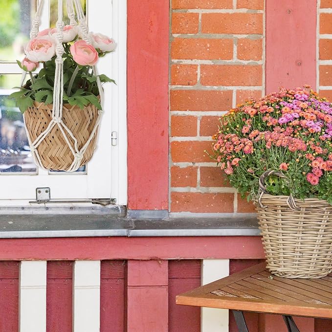 2 PCS Macrame Plant Hanger Indoor Hanging Plant Holder Hand-Woven Cotton Rope Flower Pot Basket with Metal Hook Rings Window Plant Hanger for Outdoor Hanging Pots Home Boho Decor, No Tassels, 23.6" Sliverdew