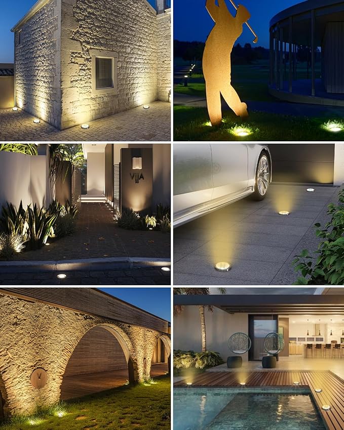 btfarm 12 Pack Solar Lights Outdoor, 8 LED Solar Ground Lights IP65 Waterproof Flat Solar Disc Light, Pathway Lights for Garden Lawn Patio Yard Path Landscape, Warm White btfarmdecorativelighting