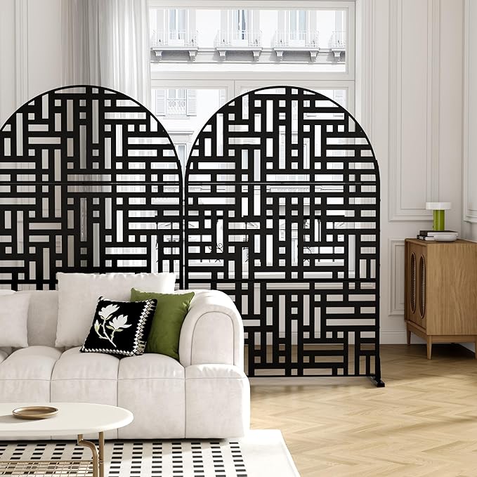Casaphoria 72" H x 47" W Arched Metal Privacy Screen - Elegant Freestanding Outdoor Screen for Deck, Patio & Balcony - Versatile Decorative Privacy Panels for Home & Garden Use (Black-Helen) Casaphoria