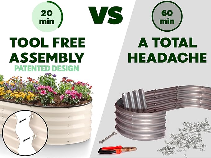 Plant & Plot Galvanized Raised Garden Beds Outdoor // 6×3×1 ft (2-Pack) Planter Raised Beds for Gardening, Vegetables, Flowers // Large Metal Garden Box // Patented Tool-Free Design (White) PlantPlot