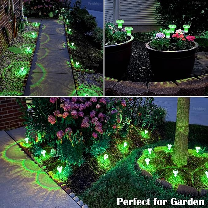 St Patricks Day Decorations Solar Lights Outdoor Pathway Waterproof 8 Pack Green LED Green Stake Acrylic Mushroom Decorative Garden Lights for Yard Landscape Patio Outside Decor Priddop