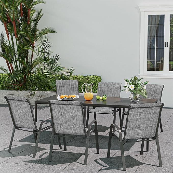 Patio Dining Chairs Set of 6, Outdoor Stackable Dining Chairs High Back, Patio Furniture for Backyard, Porch, Garden, Poolside (Grey) VonzoyHome