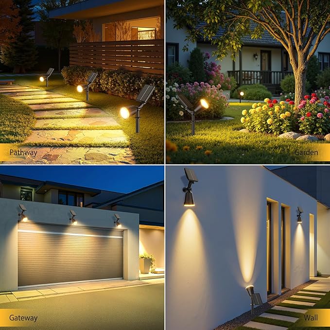 Solar Spot Lights Outdoor Waterproof: 1000LM Big Adjustable Spotlight - 2-in-1 15Hrs+ Long Lasting Spot Light - Solar Powered Spotlights Landscape Lighting for Garden, Yard, Tree, Flag, Wall, Pathway BONLION