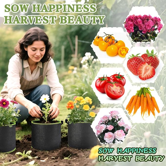 4 Pack 5 Gallon Grow Bags with Handles Garden Vegetable Flower Grow Bags Nonwoven Aeration Fabric Pots for Nursery Garden Planting WIRETRAN