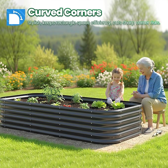Quictent Galvanized Raised Garden Bed Kit, 8x4x1.5 ft Oval Metal Planter Box Tall for Vegetables Outdoor Backyard, Strengthened by Crossbar, Dark Gray QUICTENT