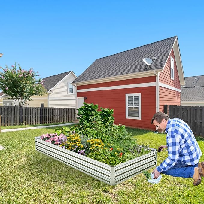 Galvanized Raised Garden Bed Kit - Metal Raised Planter 2pcs/Pack 6'x3'x1' for Flowers Plants, Vegetables Herb Veezyo