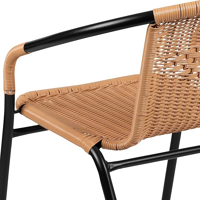 Flash Furniture Lila 2 Pack Beige Rattan Indoor-Outdoor Restaurant Stack Chair FlashFurniture