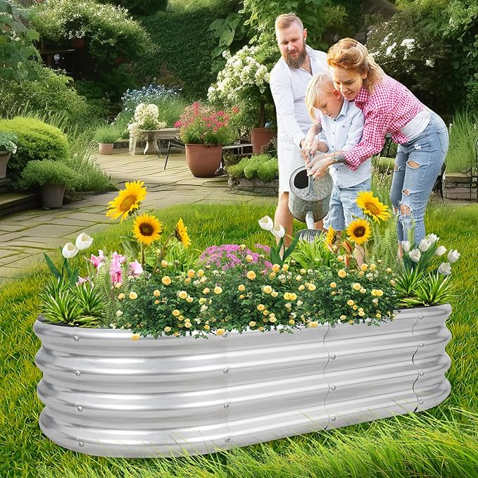 1MORE Galvanized Raised Garden Bed- Planter Garden Boxes Outdoor, Raised Beds for Gardening, 4x2x1ft Metal Garden Bed Kit for Vegetables Flower, Planter Raised Beds with Tools.Silver-2pack 1MORE