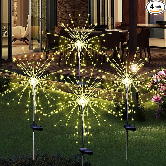 Solar Garden Firework Lights, 4 Pack, Waterproof, 120 LED, Outdoor, Warm White, Pathway, Patio, Party Decorations SolarEra-FREETOSHINE