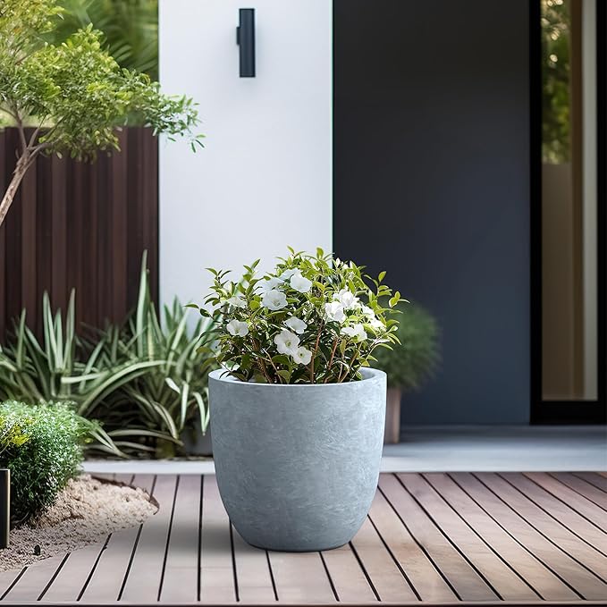 Kante 18 Inch Dia Round Concrete Planter, Indoor Outdoor Large Plant Pot with Drainage Hole and Rubber Plug for Home Patio Garden, Slate Gray Kante