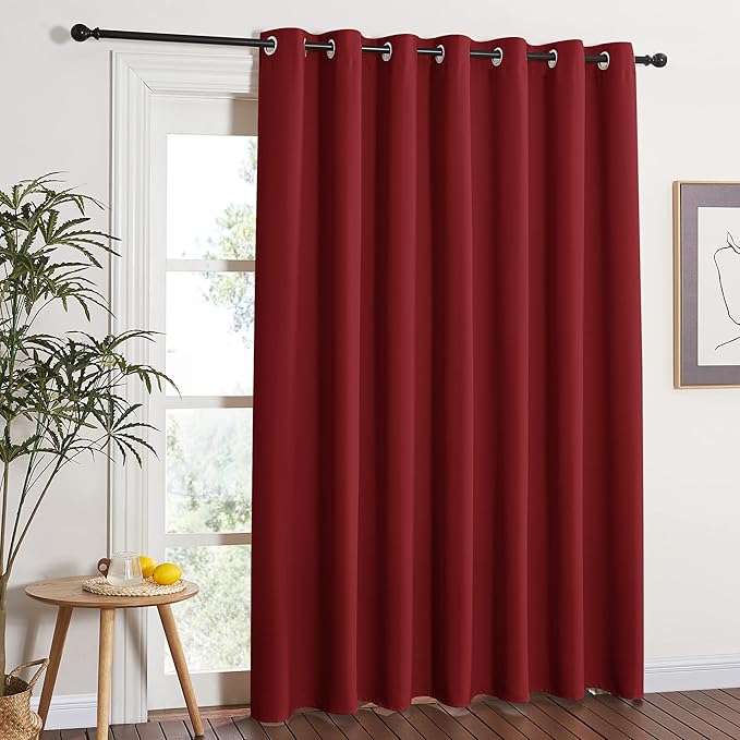 NICETOWN Blackout Blinds for Sliding Door - Indoor Slider Curtains for Patio, Wide Width Drapes for Living Room (Burgundy Red, 100 inches Wide x84 Long) NICETOWN