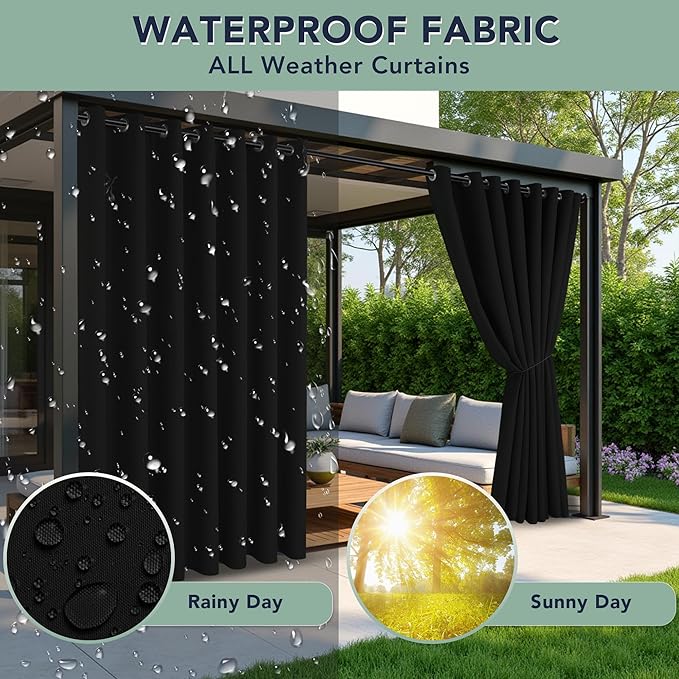 Black Outdoor Curtains for Patio Waterproof - 6 Panels Privacy Weatherproof Outside Curtains with Grommets for Pergola, Gazebo, Porch, Cabana, Balcony, 54 x 95 Inch RichSets