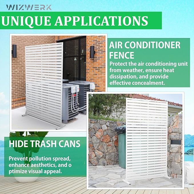 6FT Metal Privacy Screen Outdoor Privacy Panel and Garden Divider, Weather-Resistant Freestanding Panel with Stand, Durable Steel for Patio, Garden, Balcony & Backyard Rootora